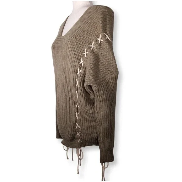 IJOAH Slouchy Knit Sweater Open Back Criss-Cross Lacing Mohair Blend SZ Large - Picture 2 of 13